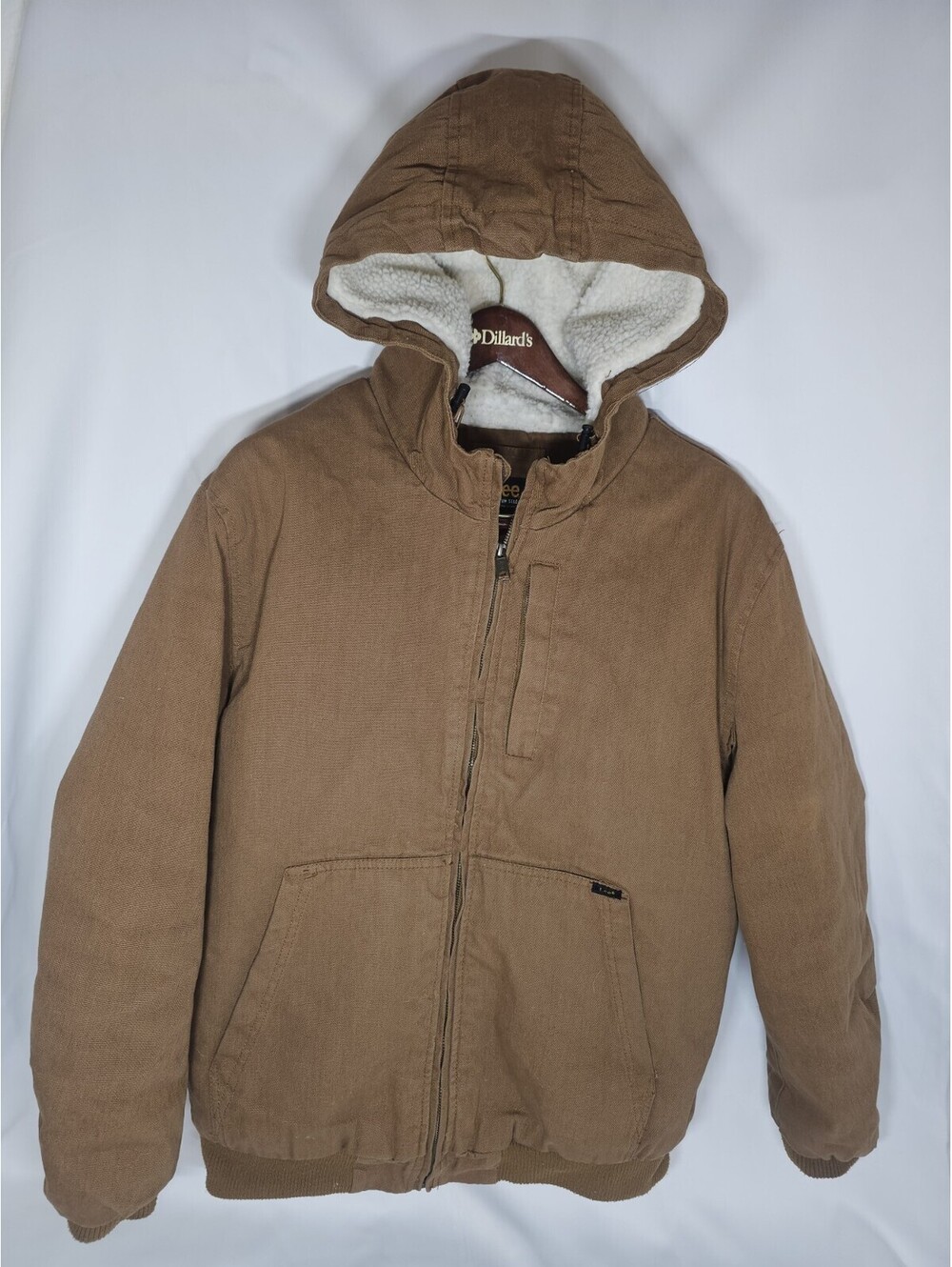 Lee Premium Select Sherpa Lined Jacket Mens XL Brown Canvas Workwear Coat Hooded
